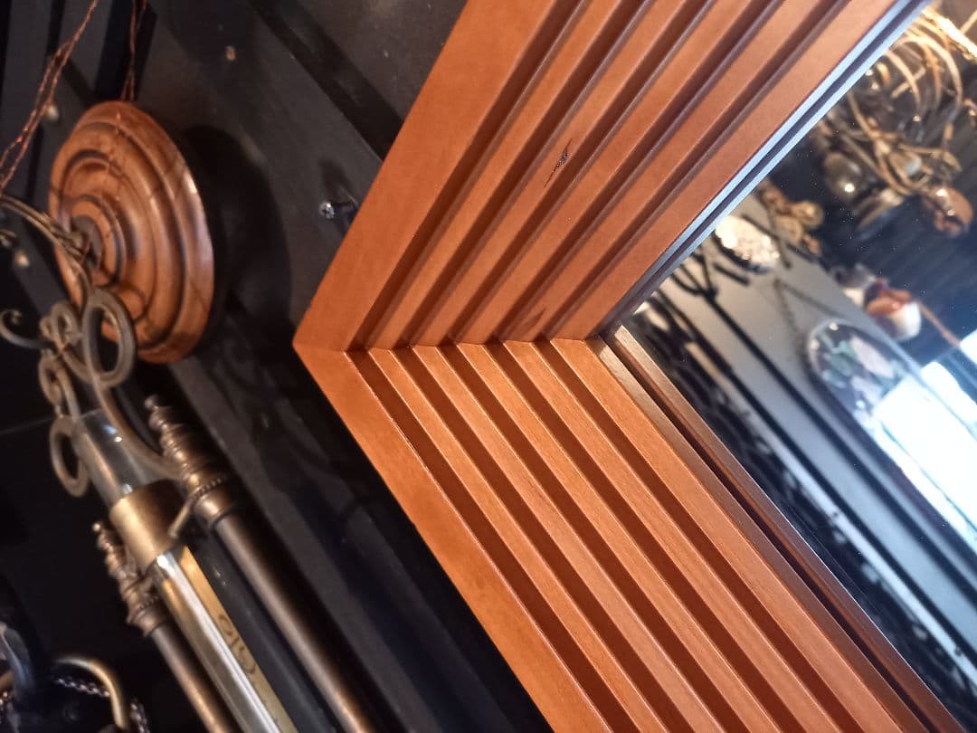 デンマーク　チーク　無垢材　アート　スクェア　フレーム　大型　ウォール　ミラー