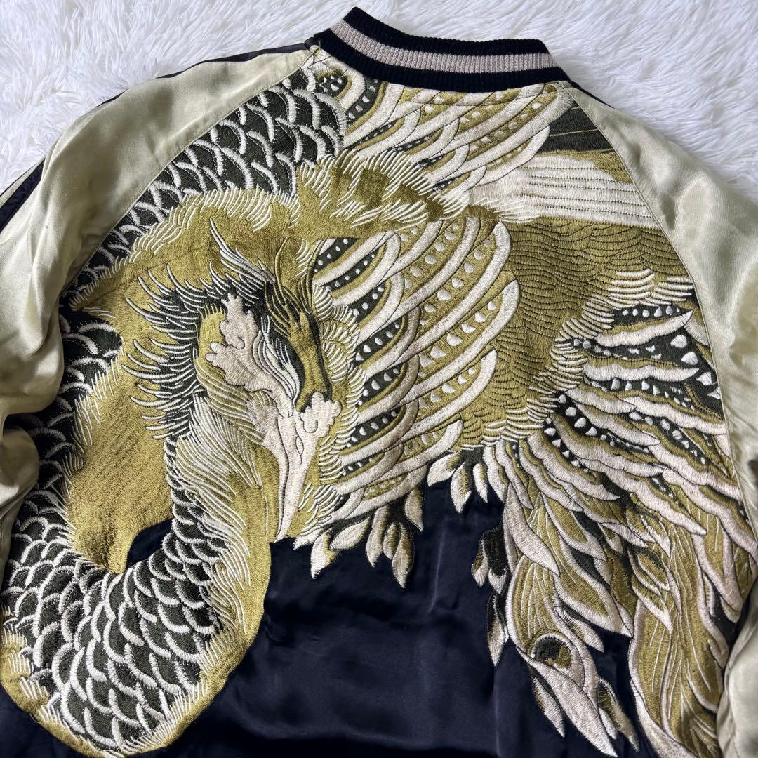 希少✨花旅楽団　スカジャン　リバーシブル　豪華刺繍　ブラック×ゴールド　L