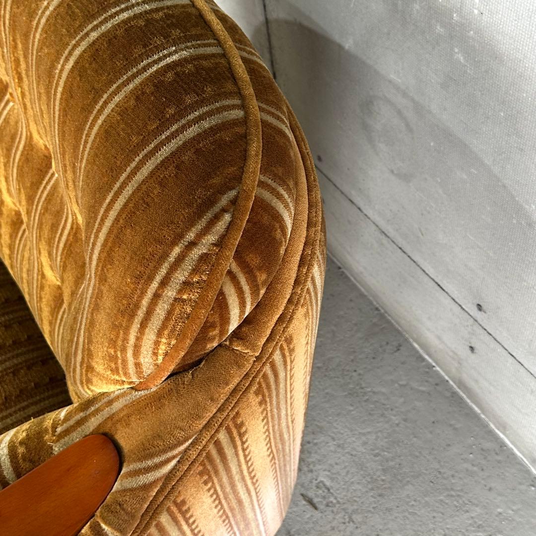 ★70s★昭和レトロ 応接ソファ｜純喫茶風 ストライプ ベロア 木肘アームチェア