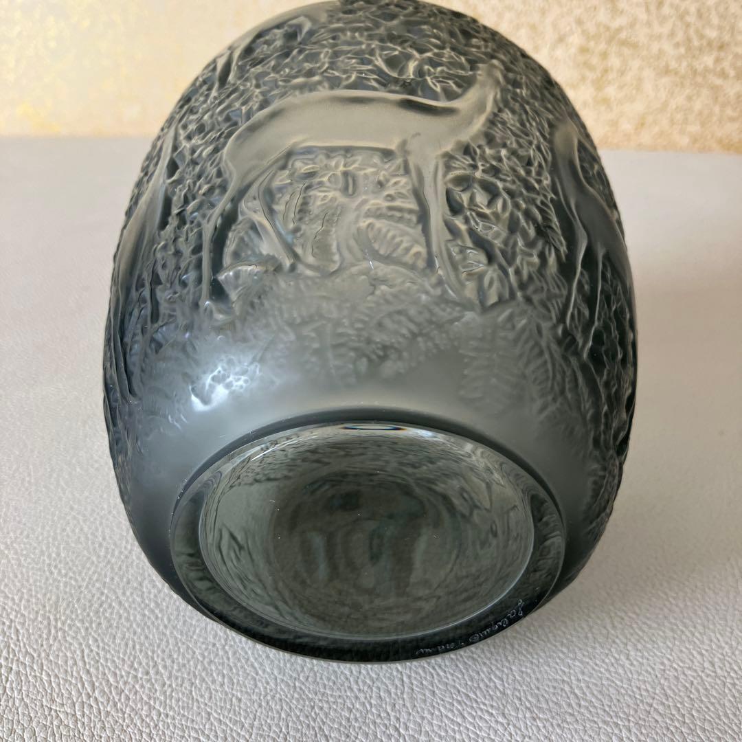 LALIQUE グレー ガラス花瓶 動物模様