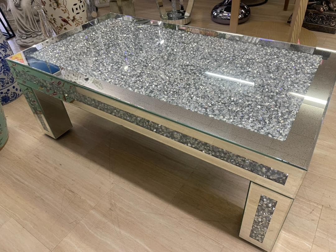キラキラ　センターテーブル　ミラー　シルバー　ローテーブル　座卓　幅110　机
