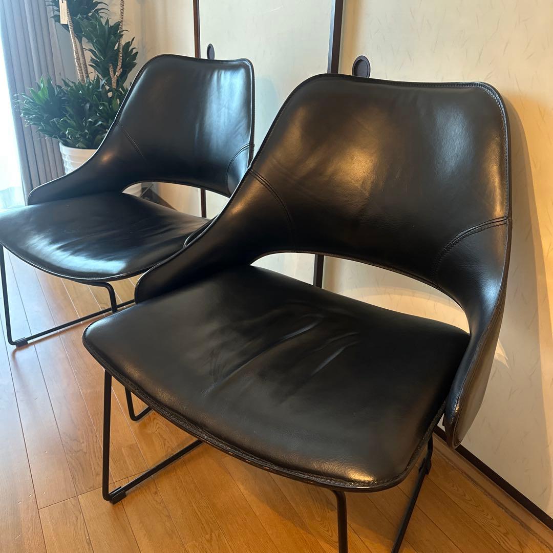 【引取り限定】FASEM（ファセム）本革ラウンジチェア2点セット