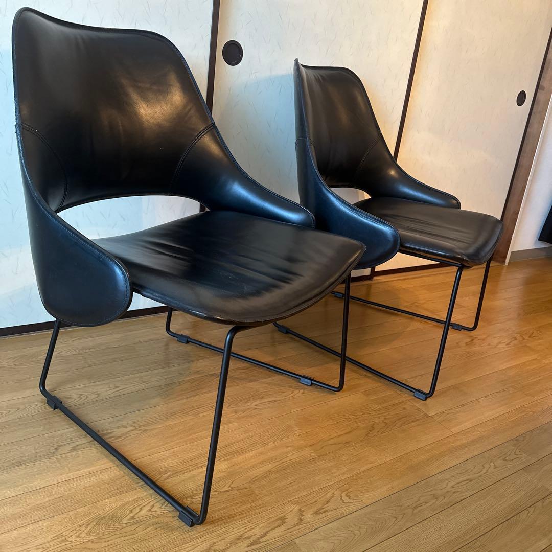【引取り限定】FASEM（ファセム）本革ラウンジチェア2点セット