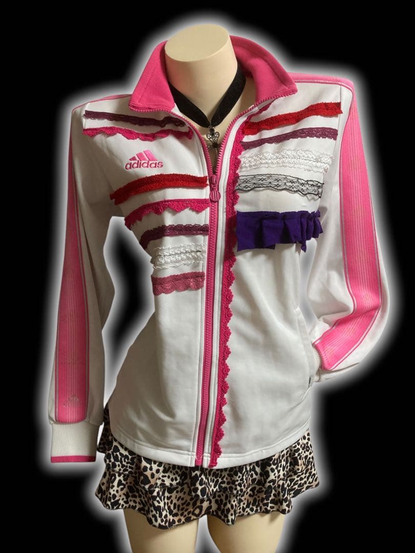 y2k再構築adidas白平成ギャルレースふりふりトラックジャケット小悪魔古着屋