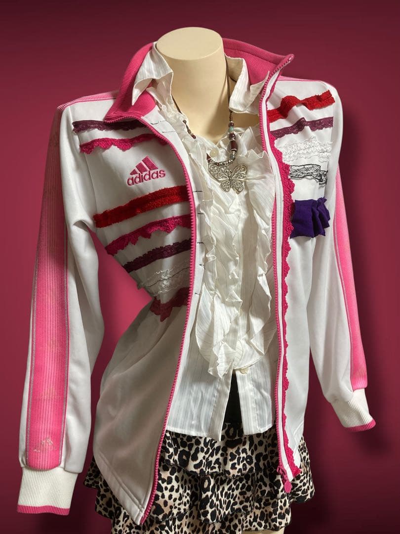 y2k再構築adidas白平成ギャルレースふりふりトラックジャケット小悪魔古着屋