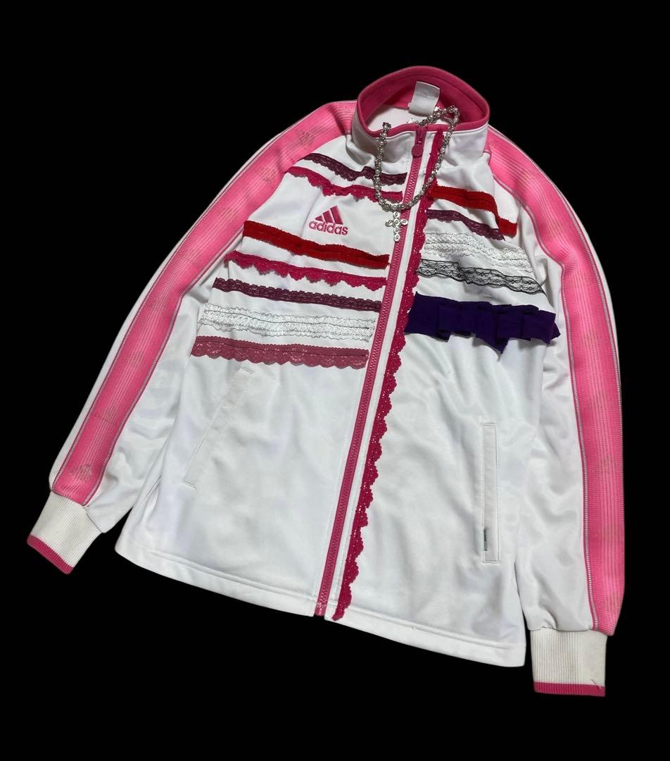 y2k再構築adidas白平成ギャルレースふりふりトラックジャケット小悪魔古着屋