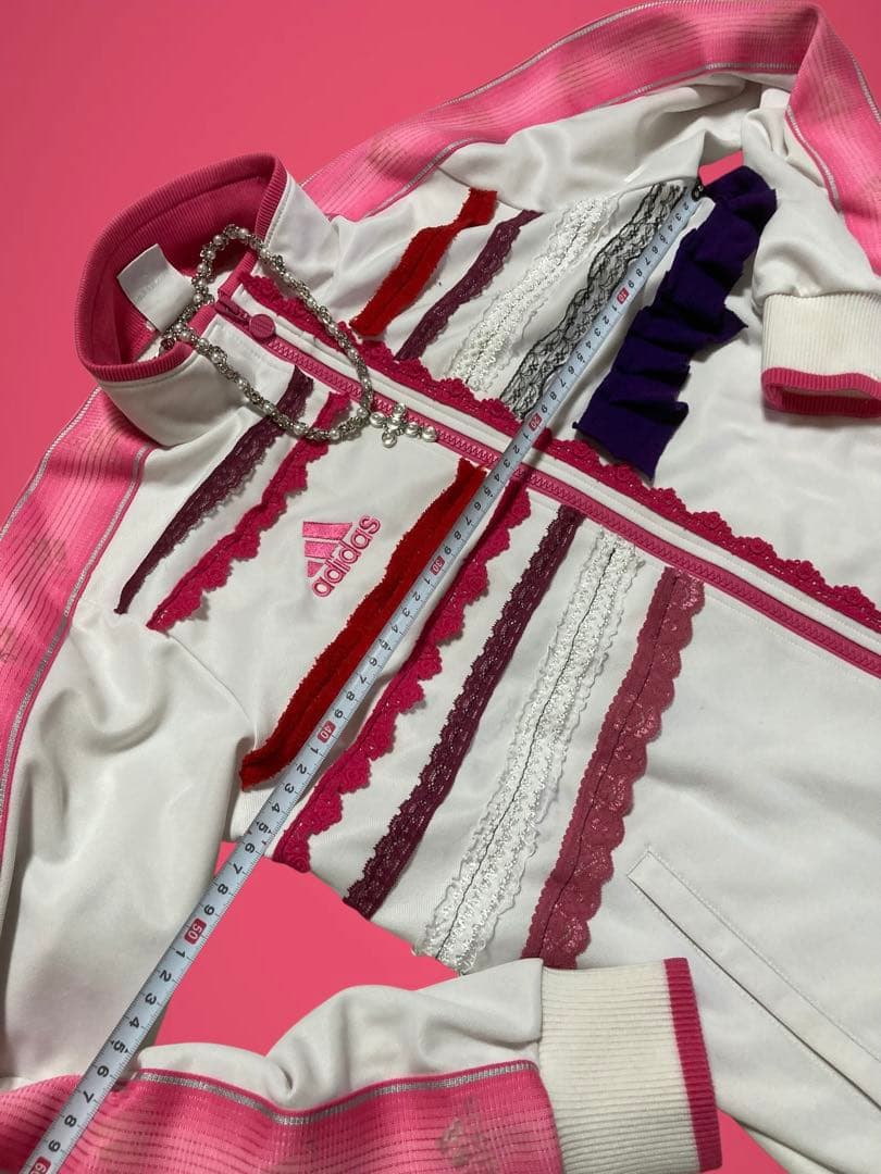 y2k再構築adidas白平成ギャルレースふりふりトラックジャケット小悪魔古着屋
