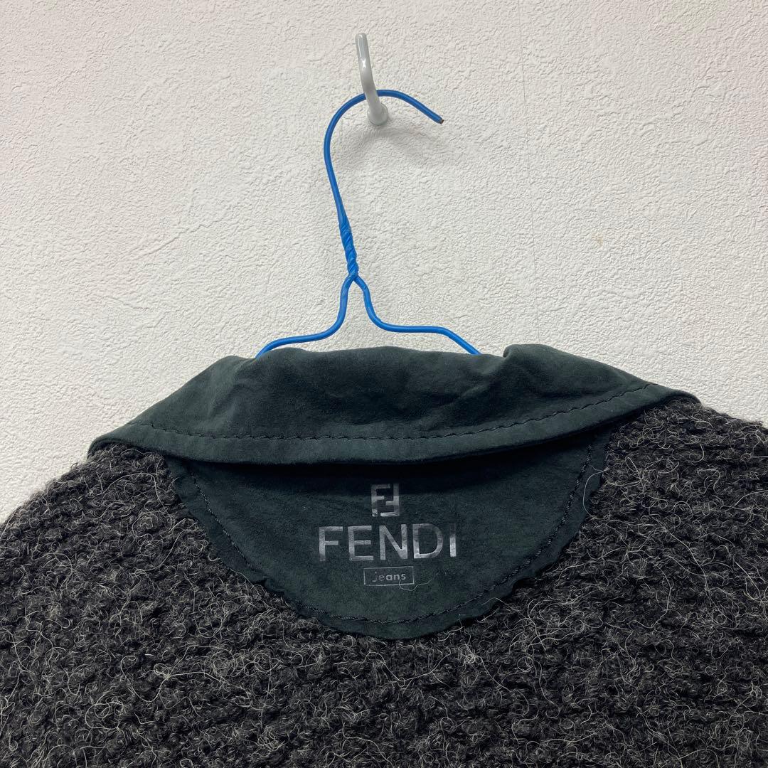 FENDI jeans ニットジャケット　ニットコート　レザー　△1
