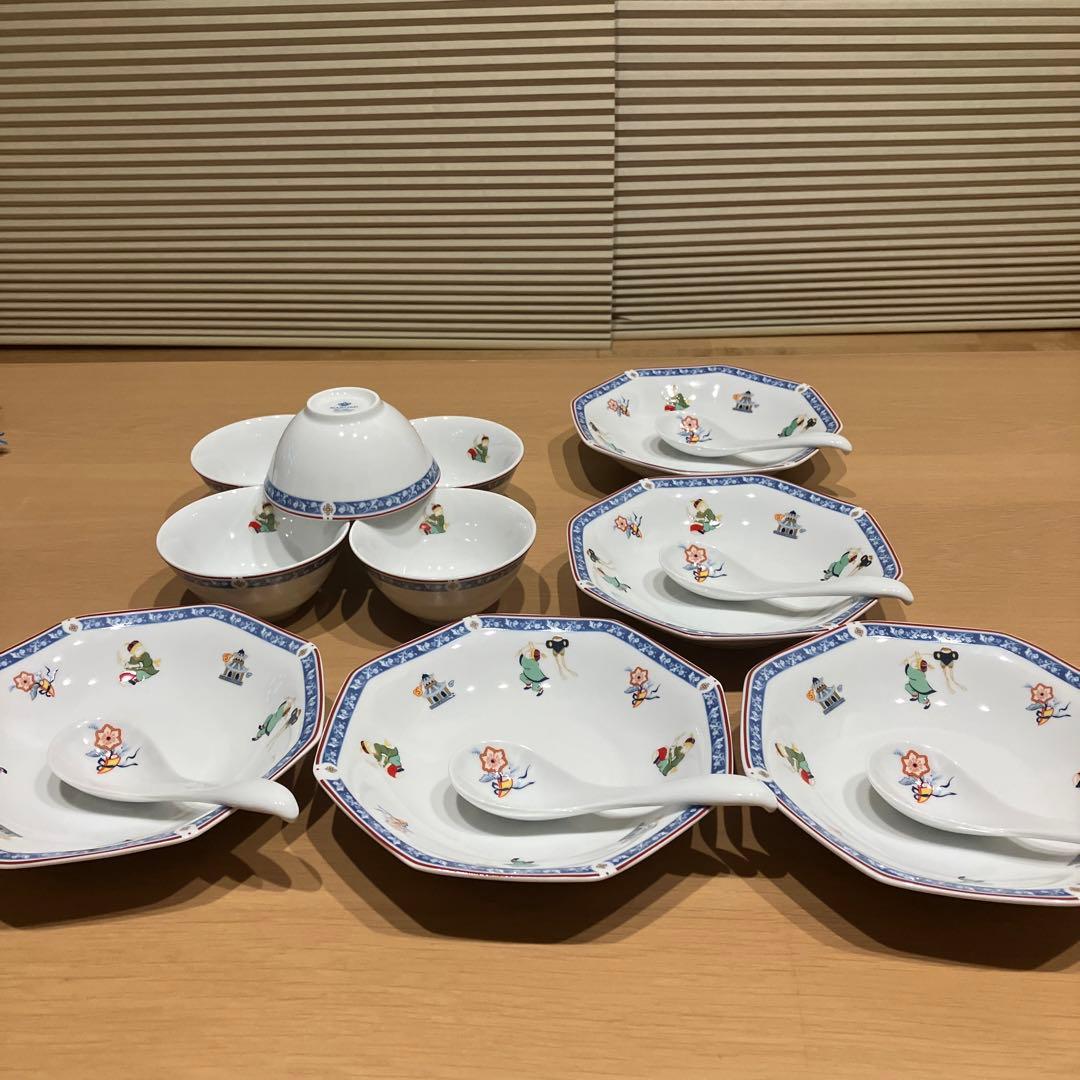 新品　ナルミ　チャーハン　スープ　食器　皿　唐子　中華セット　スープボウル