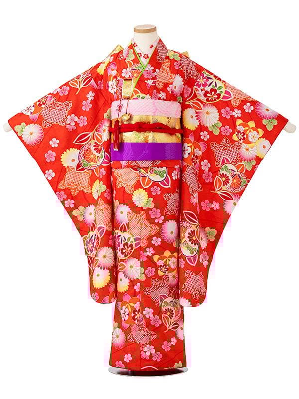 四つ身セット　柄　橘柄　赤