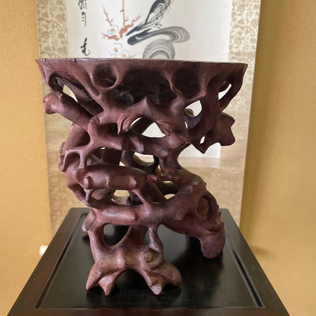 中国古玩 【唐木】根台 根卓天然彫 花台 香炉台 盆栽台【ビンテージ品】昭和