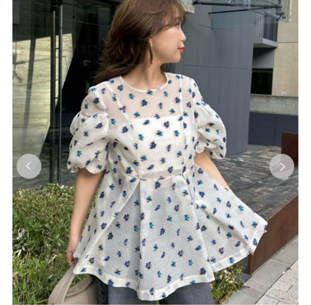 【美品】FRAY I.Dドロップショルダーシアーフラワーパフスリーブチュニック