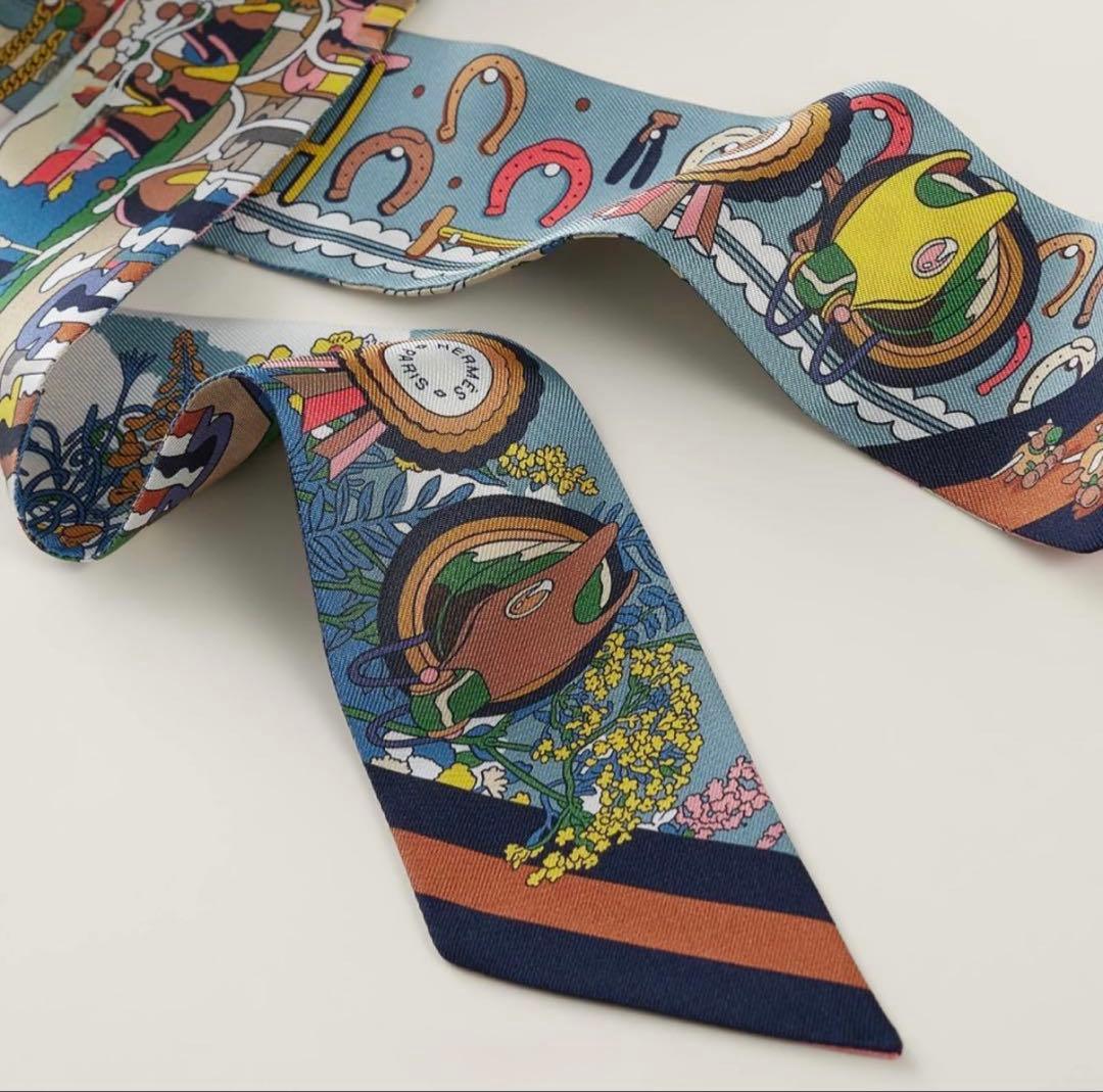 美品【HERMES】ツイリー ポニー・ピット・ストップ シルク