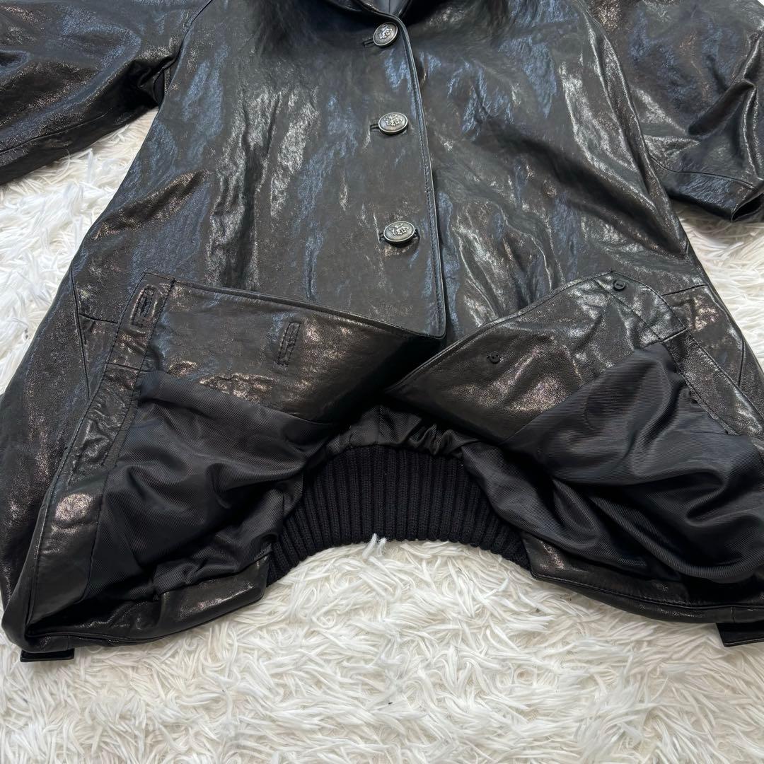 NORTH BEACHノースビーチ　フード付きレザーコート　ブラック　ラム