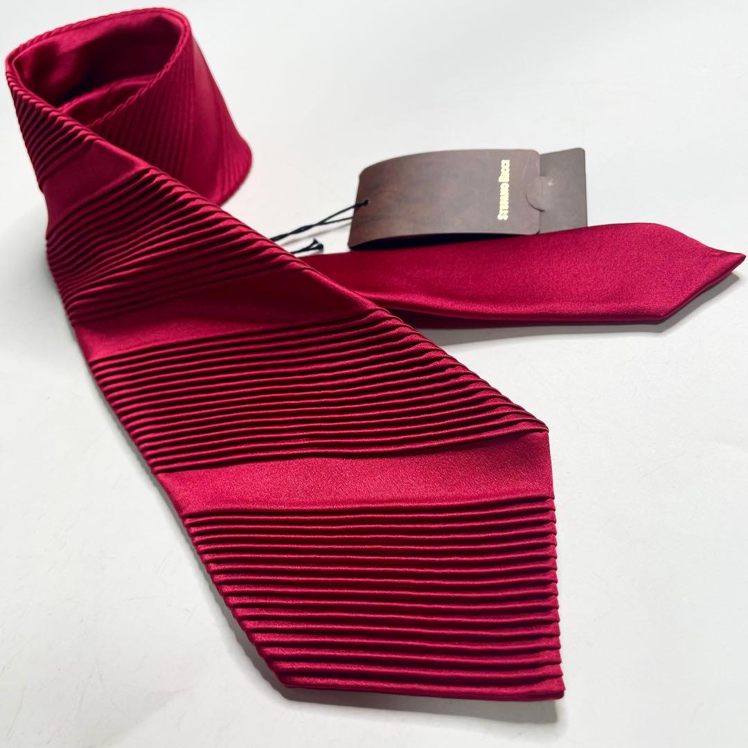 ステファノリッチ プリーツネクタイ ロイヤルレッド シルク ソリッド 未使用