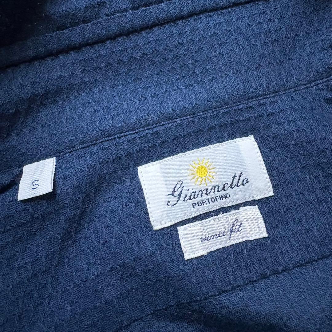 GIANNETTO vinci fit/ネイビー/コットンニットストレッチシャツ