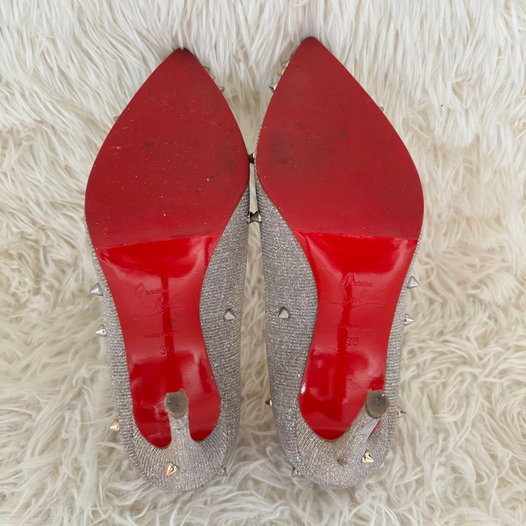 ✨クリスチャンルブタン　シルバーグリッター　スタッズ　パンプス　ハイヒール　23