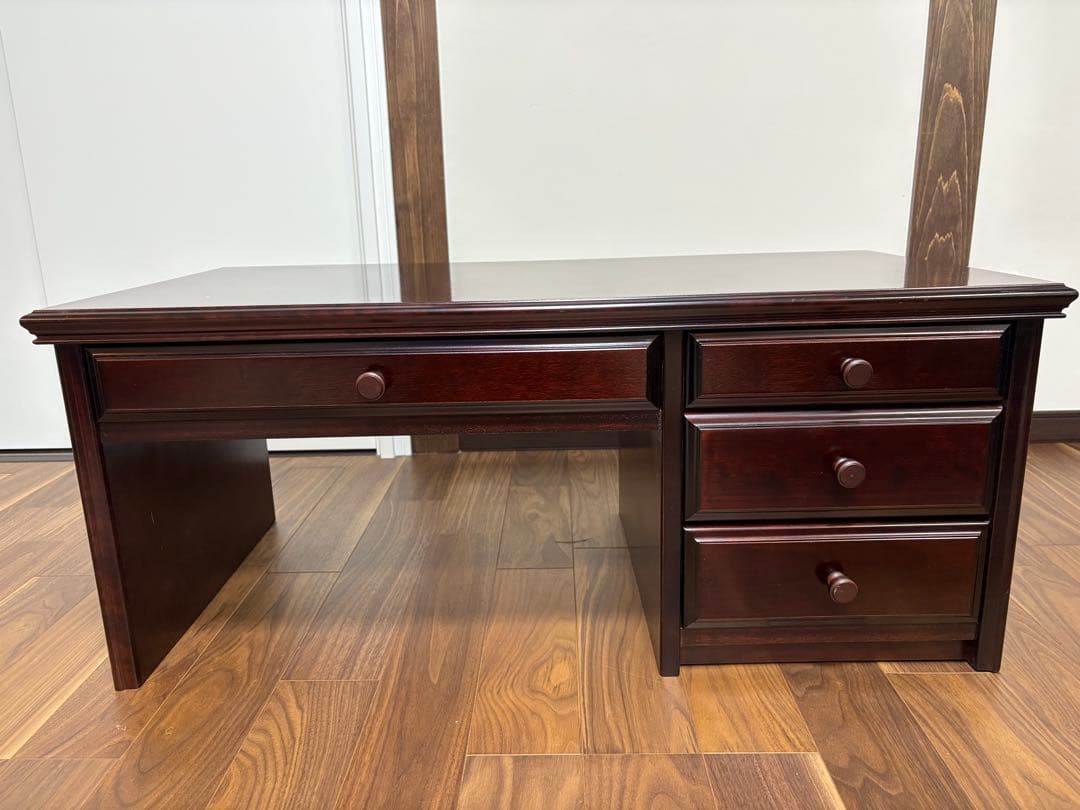 ダークブラウン 木製デスク 4引き出し