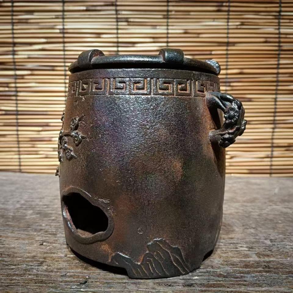 鋳鉄 炭火コンロ 花と鳥の彫刻 家庭用室内炭ストーブ煮茶器