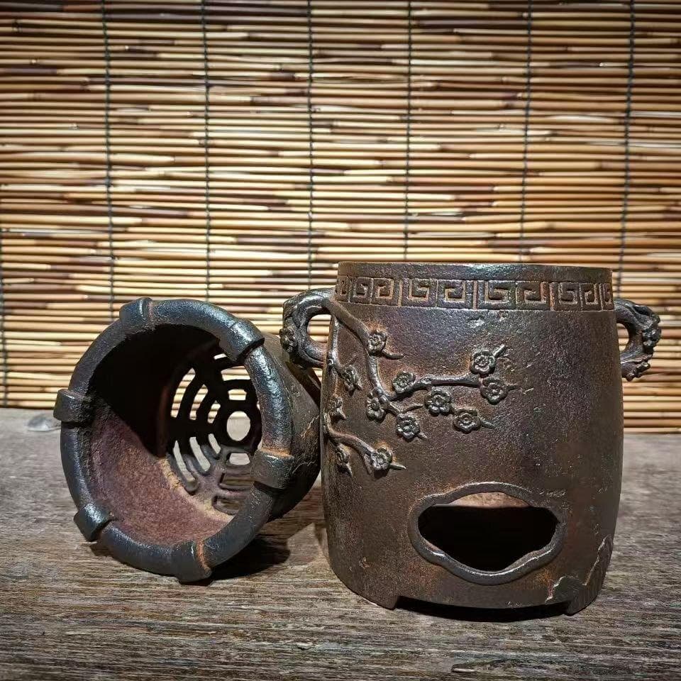 鋳鉄 炭火コンロ 花と鳥の彫刻 家庭用室内炭ストーブ煮茶器