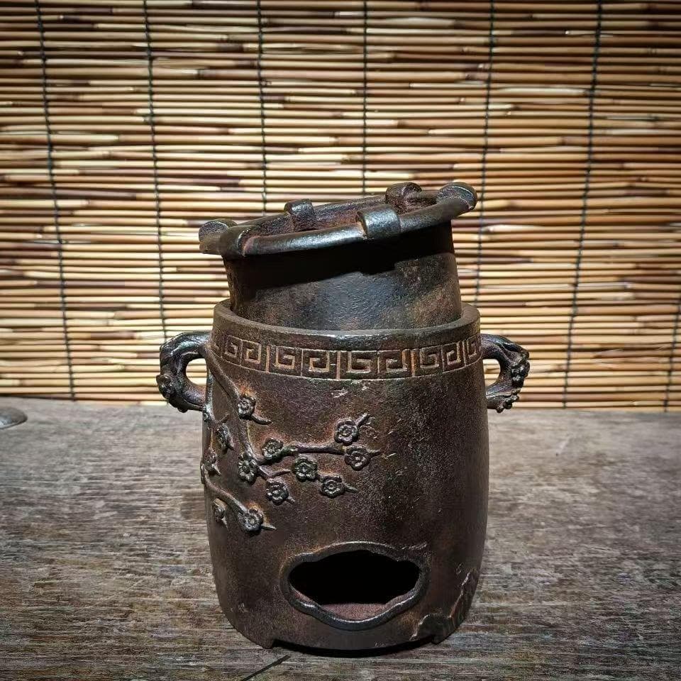 鋳鉄 炭火コンロ 花と鳥の彫刻 家庭用室内炭ストーブ煮茶器
