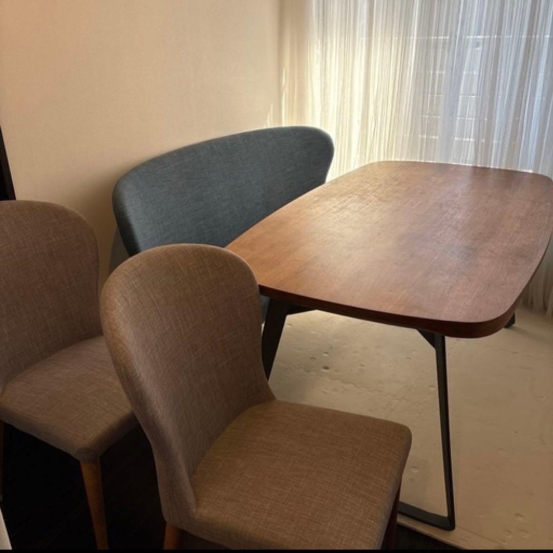 【みー】東京インテリア　木製楕円形ダイニングテーブルとベンチセット