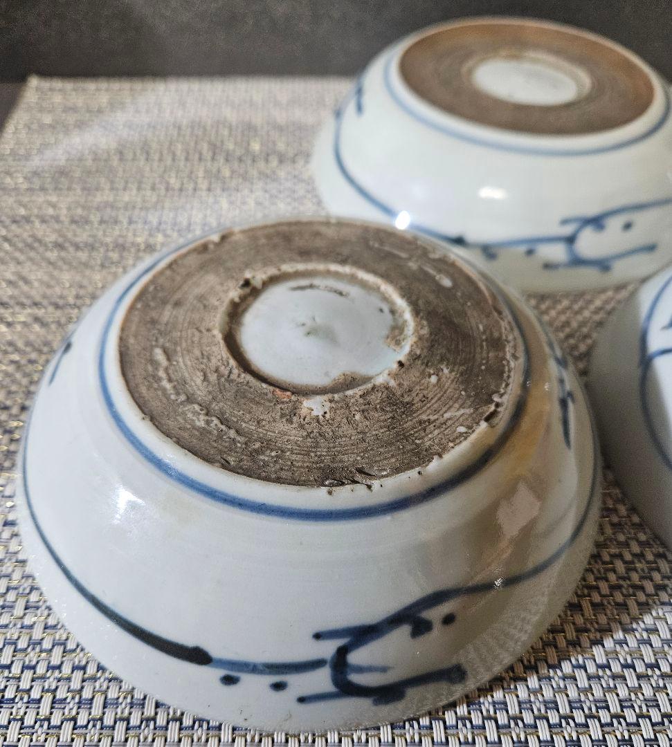 江戸時代中期　古伊万里　染付　たこ唐草文様　なます皿　膾皿　くらわんか皿　3客