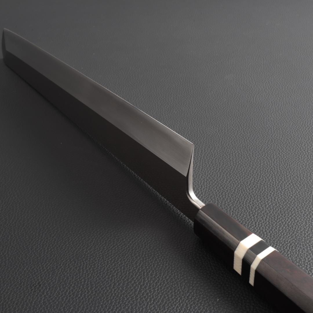 10324梵静刃物 骨切り鱧切り包丁 尺寸 刺身包丁 黒檀黒水牛角白三本巻八角柄