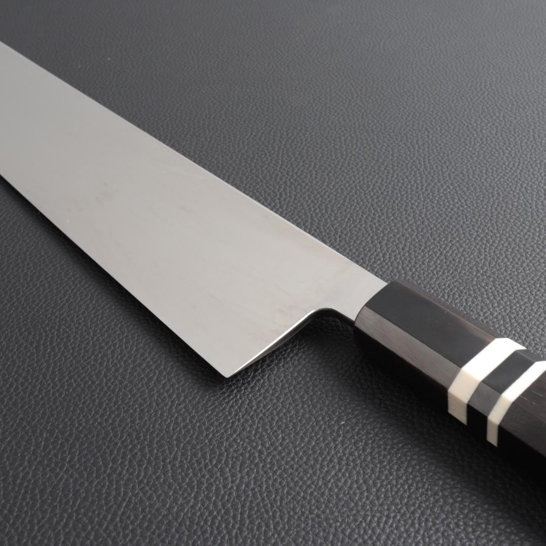 10324梵静刃物 骨切り鱧切り包丁 尺寸 刺身包丁 黒檀黒水牛角白三本巻八角柄