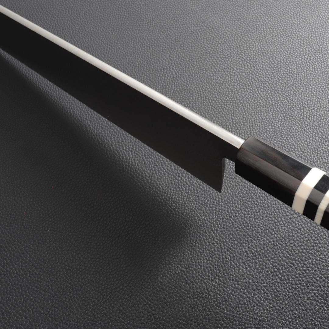 10324梵静刃物 骨切り鱧切り包丁 尺寸 刺身包丁 黒檀黒水牛角白三本巻八角柄