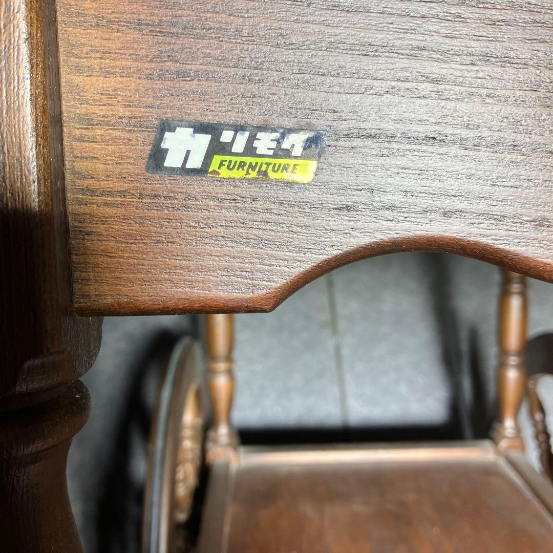 カリモク家具　昭和レトロ!! 大きな車輪が素敵な木製ワゴン　中古品