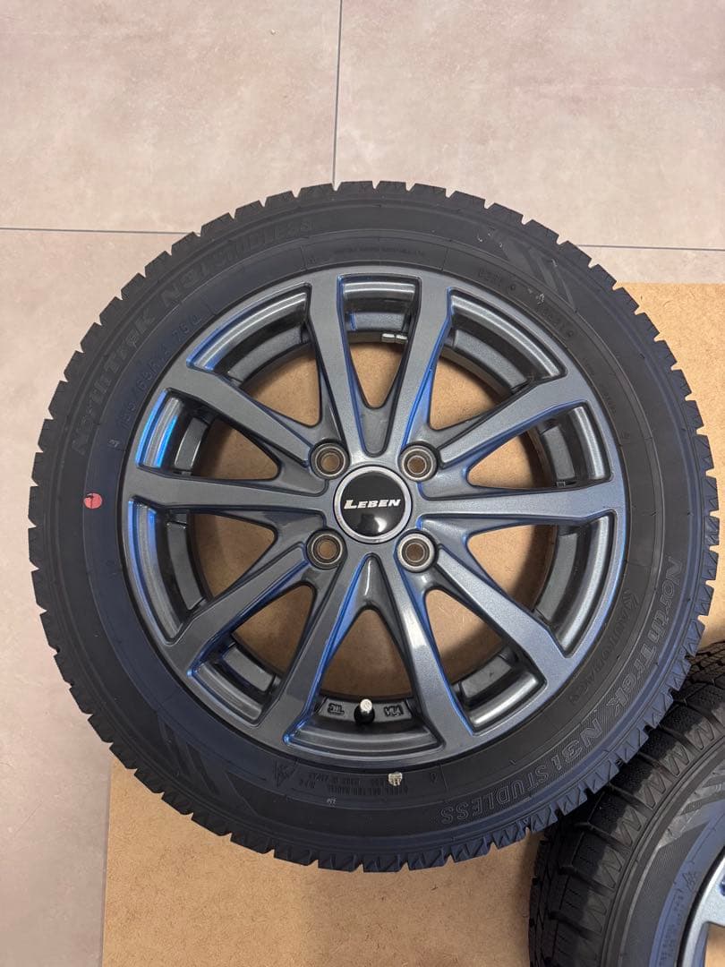 美品 バリ溝155/65R14 アルミホイール付きスタッドレスタイヤ4本セット
