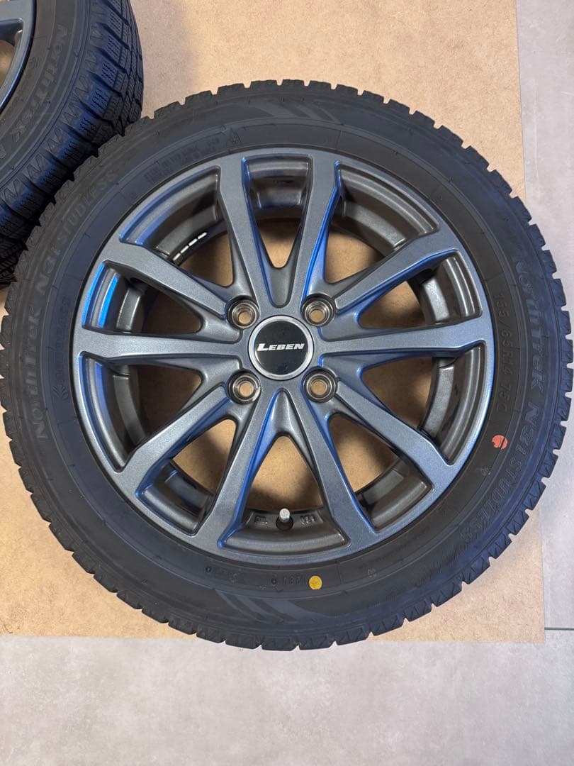 美品 バリ溝155/65R14 アルミホイール付きスタッドレスタイヤ4本セット