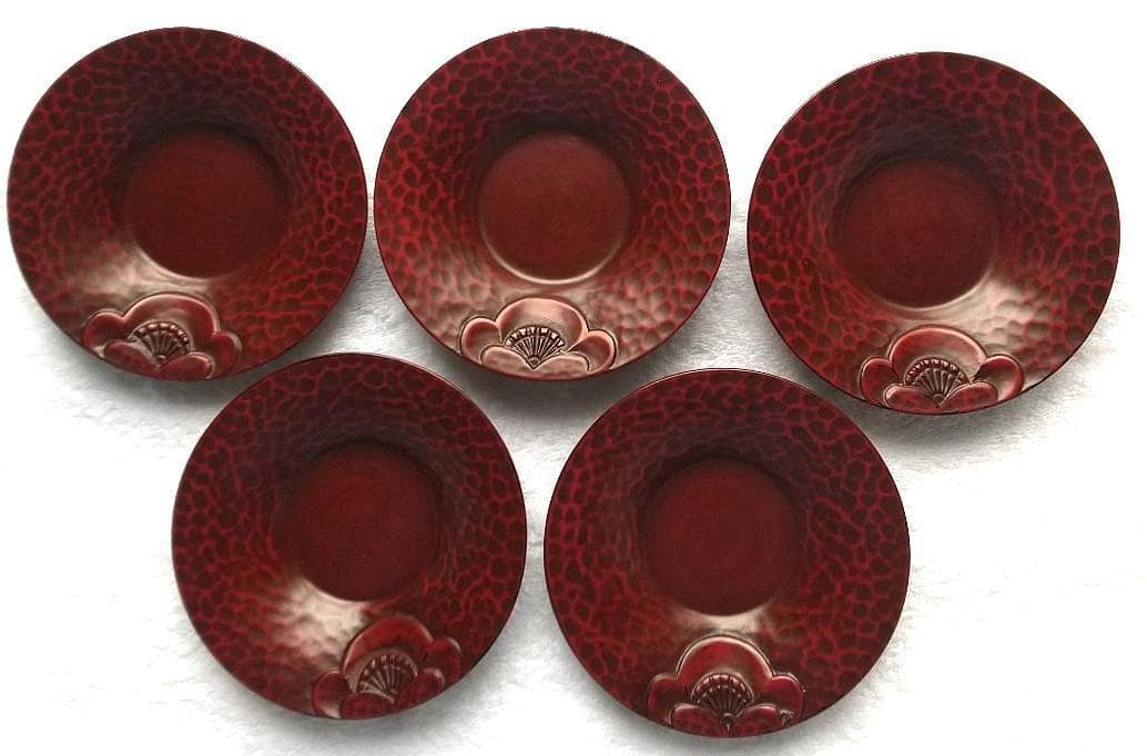 ↓値下げ↓【未使用】 ≪鎌倉彫≫ 本漆塗茶托 5枚セット ４寸 ＊裏印・共箱あり