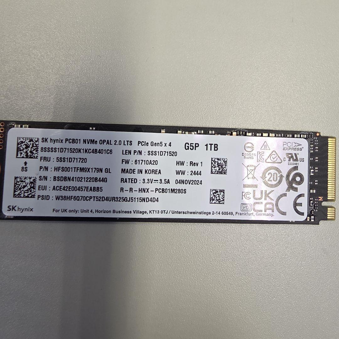 内蔵型SSD SK hynix G5P 1TB NVMe PCIe Gen5x4 SSD