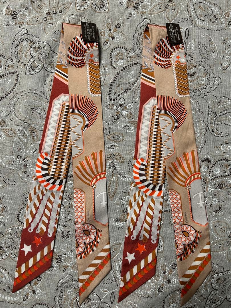 HERMES エルメス　ツイリー 2本❗️式典肩章 シルク スカーフ オレンジ系