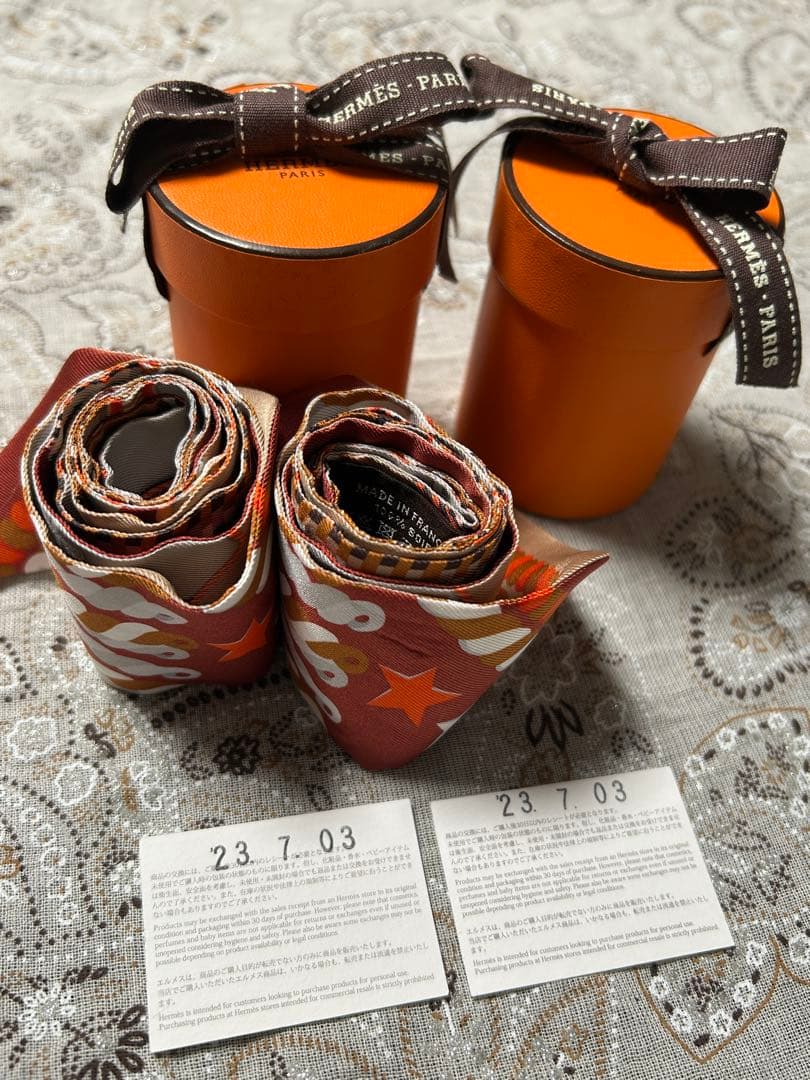 HERMES エルメス　ツイリー 2本❗️式典肩章 シルク スカーフ オレンジ系