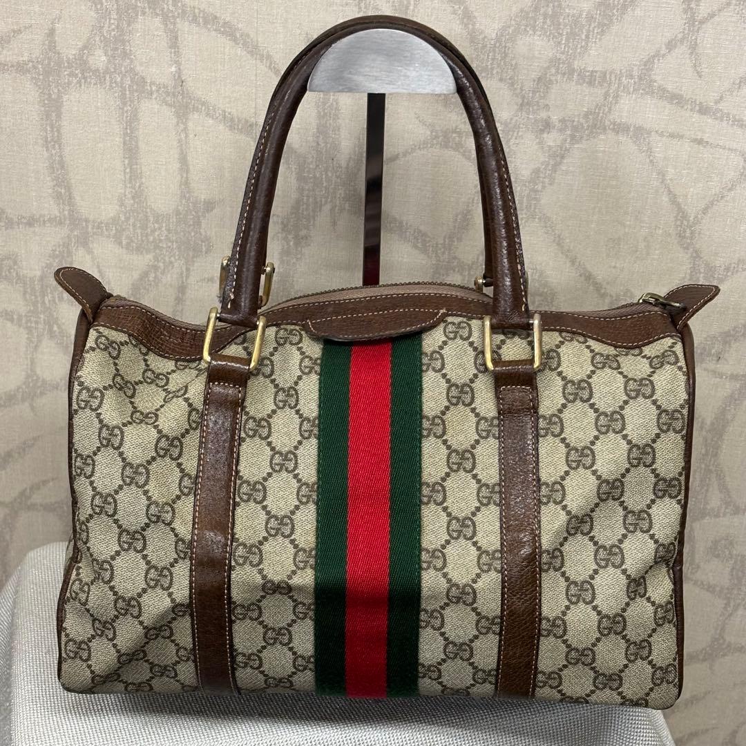 オールドグッチ　GUCCI ボストンバッグ GGキャンバス　シェリーライン　R