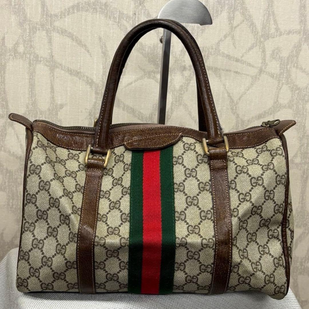 オールドグッチ　GUCCI ボストンバッグ GGキャンバス　シェリーライン　R