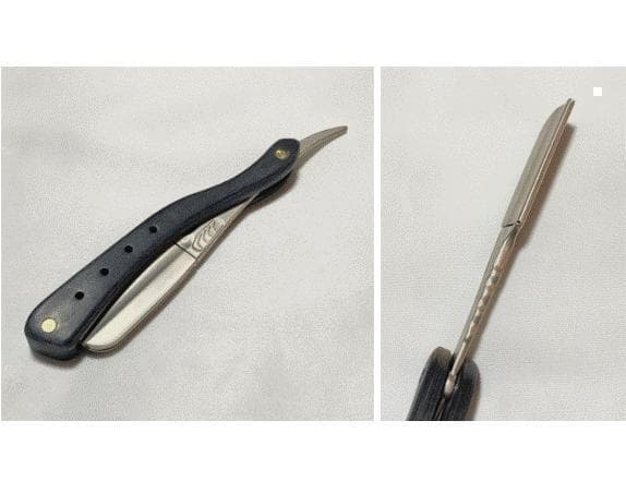 カミソリ 折りたたみ式 ストレートレザー 黒 替え刃式 西洋剃刀 ひげ剃り 理容