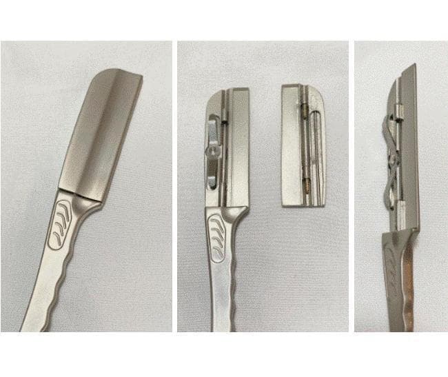 カミソリ 折りたたみ式 ストレートレザー 黒 替え刃式 西洋剃刀 ひげ剃り 理容