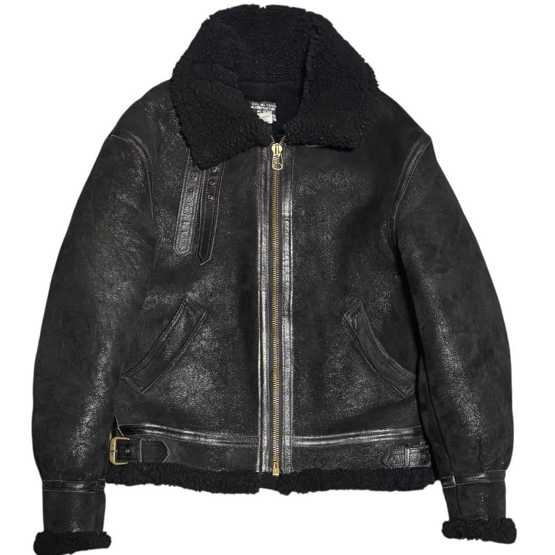 AVIREX 米国製 B-3 ボンバージャケット ブラックボア ムートン 38