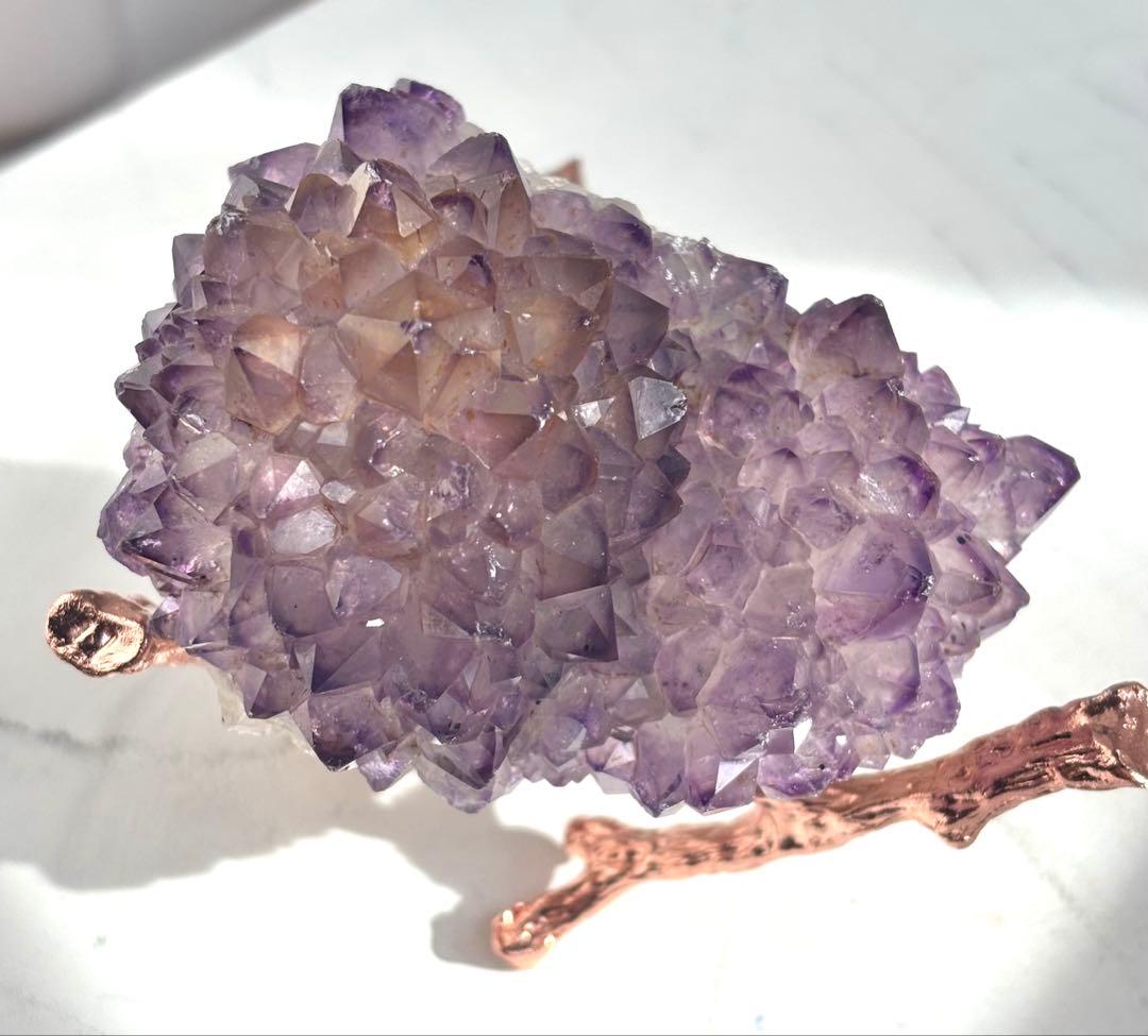 《高品質・紫陽花結晶》アメジスト×アメトリン＊ツインクラスター　レア　台座付き