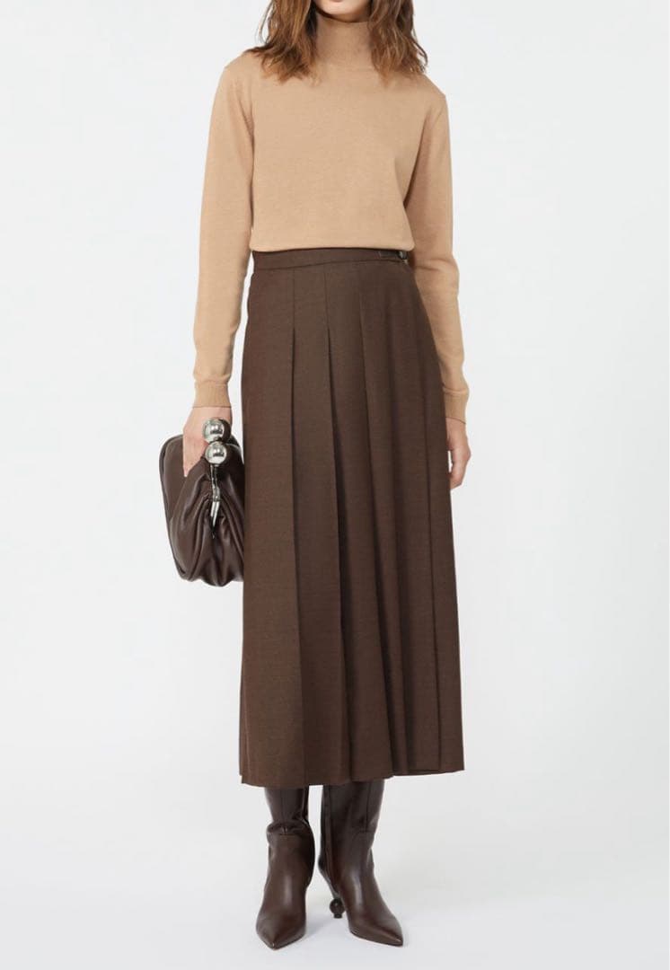 マックスマーラ シルクウール ハイネックニット キャメル