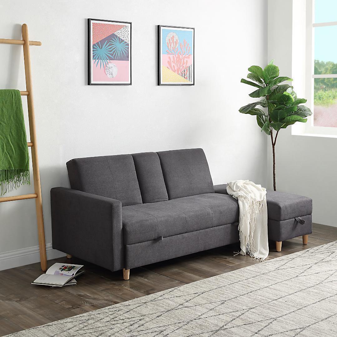 ソファー3人掛け ソファ多機能収納機能引き出しオットマンおしゃれ【ダークグレー】