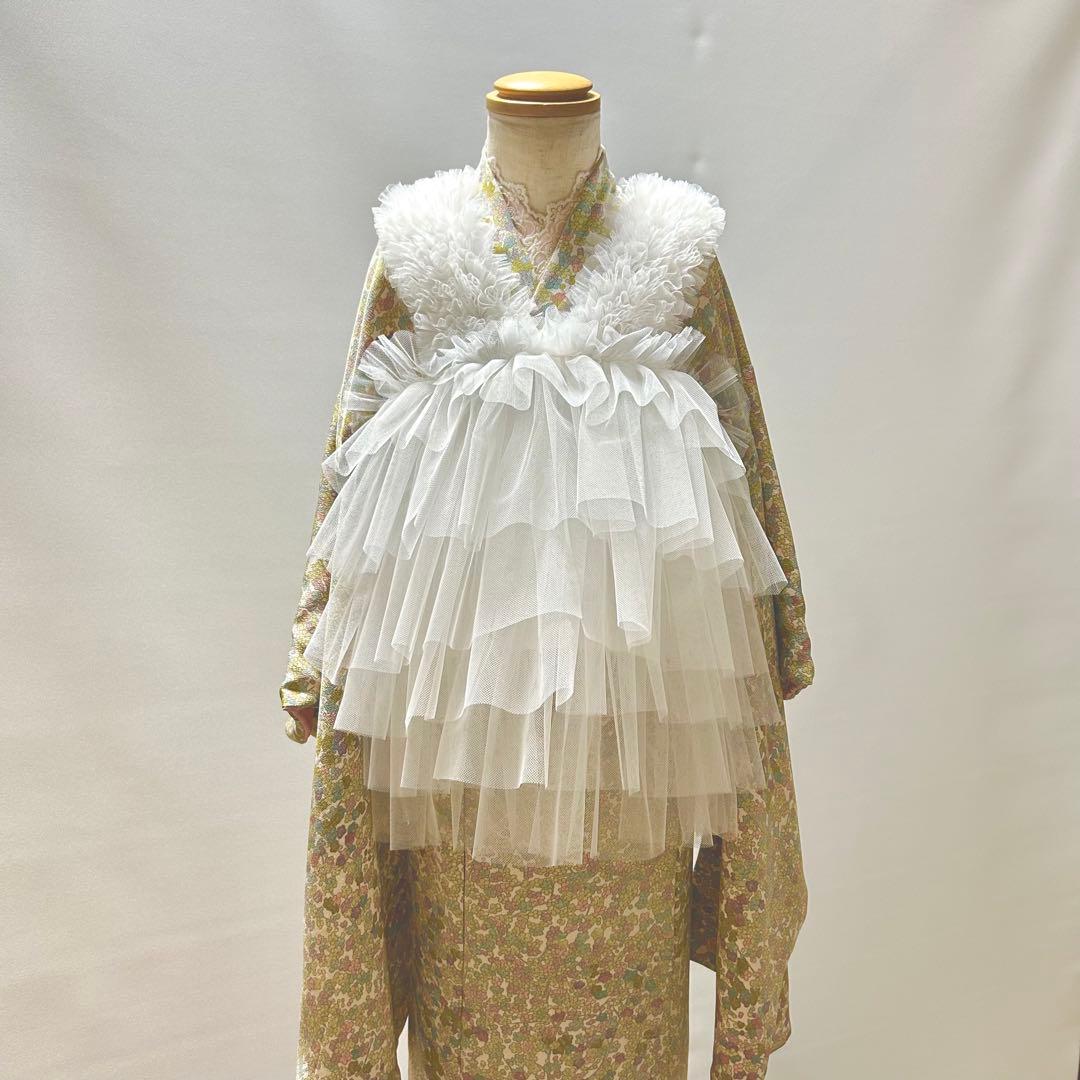 被布エプロン【スノーフリル】チュール被布　被布ドレス　七五三　チュールドレス