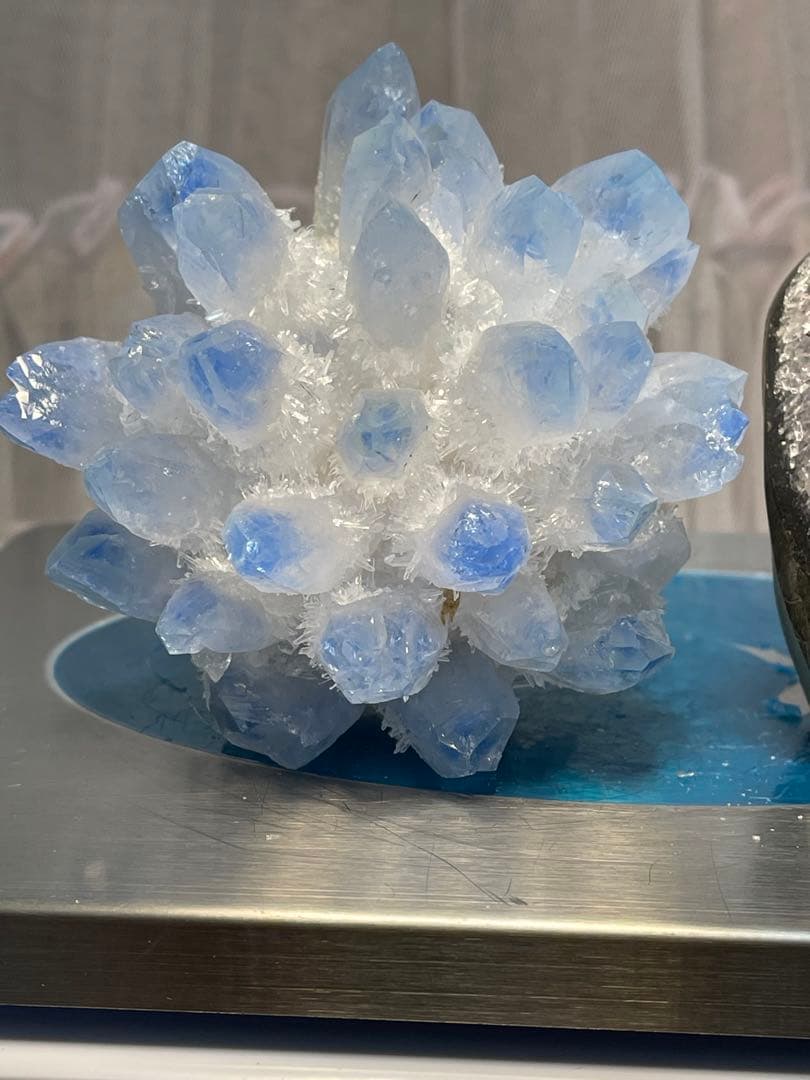 青い水晶クラスター パワーストーンクリスタルとアメジストクラスター セット