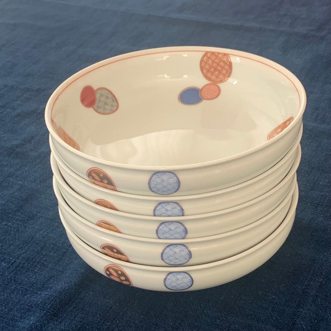【新品】【有田焼】カラフル模様の浅い皿　５個セット