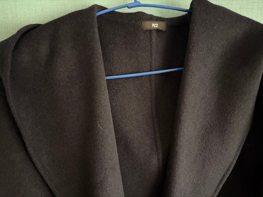 プラステ　ウールブレンドフード付きロングコート ネイビー