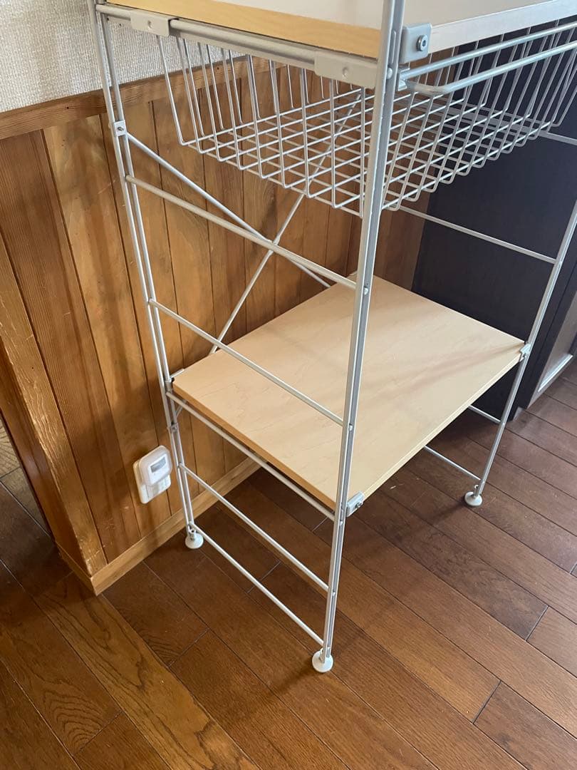 [送料込]無印良品MUJI スチールユニットシェルフ　ワイヤーバスケット付オーク